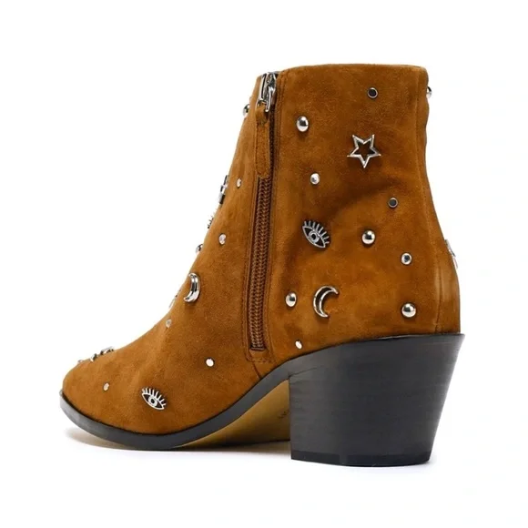 Rebecca Minkoff Lizzie Celestial Brown Suede Studded Bootie Boot